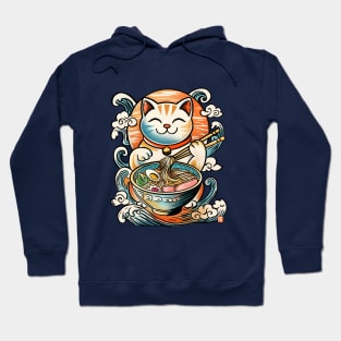 Lucky cat eating ramen Hoodie